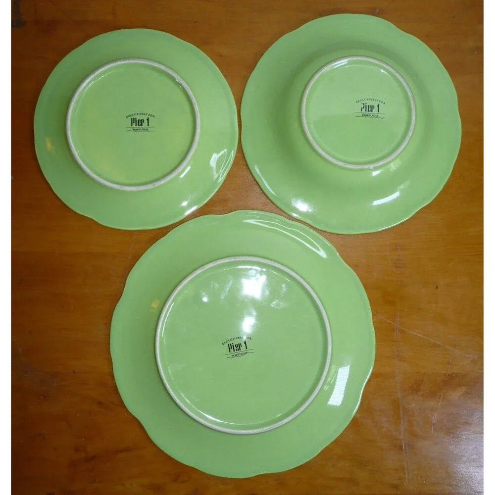 Pier 1 Imports Dinner Dish Set Lime Green Dinner Plate, Salad Soup Bowl Scallop